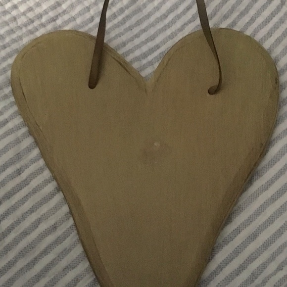 Distressed Painted Wooden Heart with Leather hanger—9 inches long - Picture 3 of 12